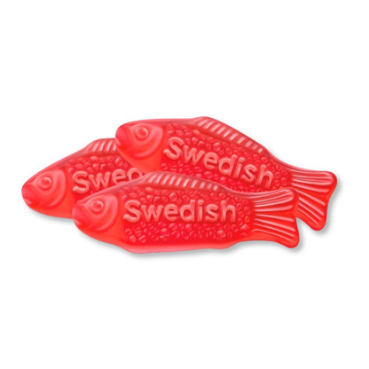 Swedish Fish Red soft and chewy candy from Candy In Bulk in a large bulk value bag, showing colorful gummy fish candies.