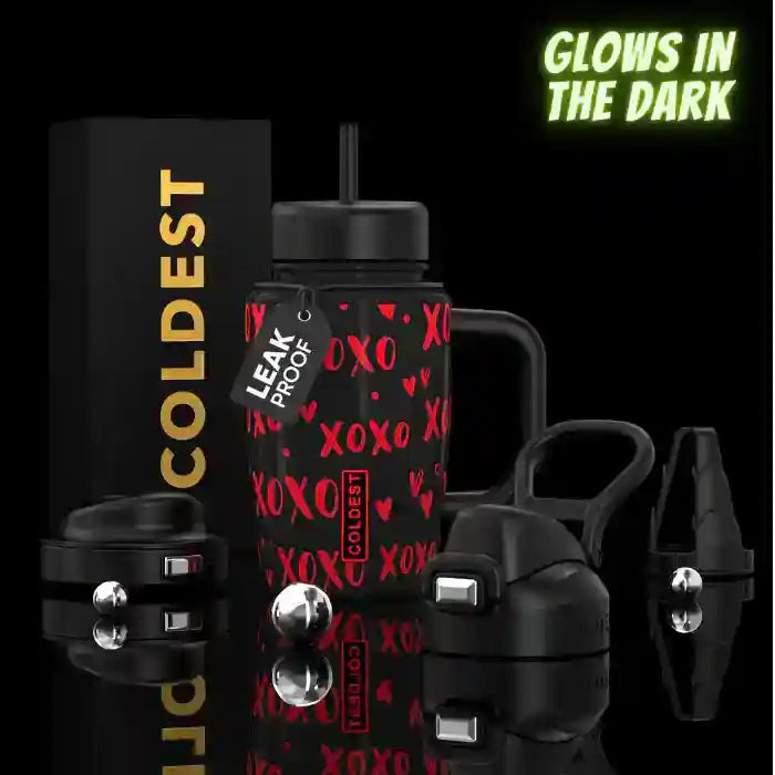 Coldest Limitless Ultra v8 15oz stainless steel tumbler with black lid and colorful design for keeping drinks hot or cold.