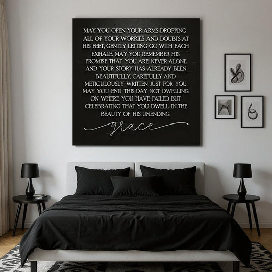 Canvas wall art featuring the Unending Grace Faith Sign III design by Tailored Canvases, with elegant script on a neutral background.