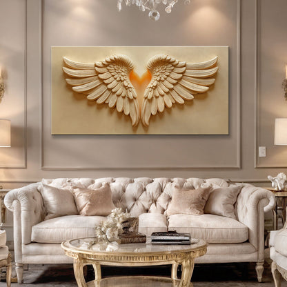 Canvas wall art featuring angel wings design by Tailored Canvases, decorative wall decor for living room or bedroom.