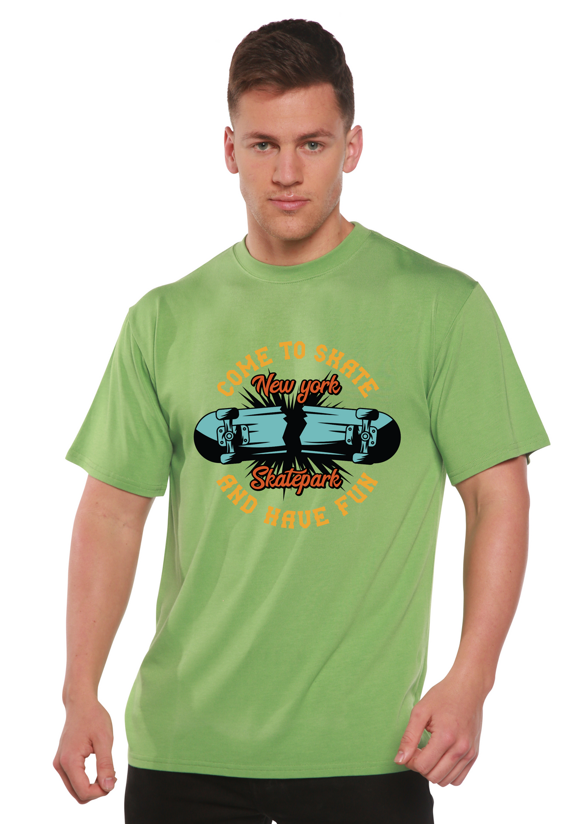 Men's printed T-shirt by Spun Bamboo with graphic design, made from bamboo viscose and organic cotton, in a casual short-sleeve style.
