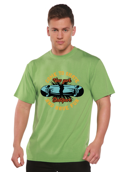 Men's printed T-shirt by Spun Bamboo with graphic design, made from bamboo viscose and organic cotton, in a casual short-sleeve style.