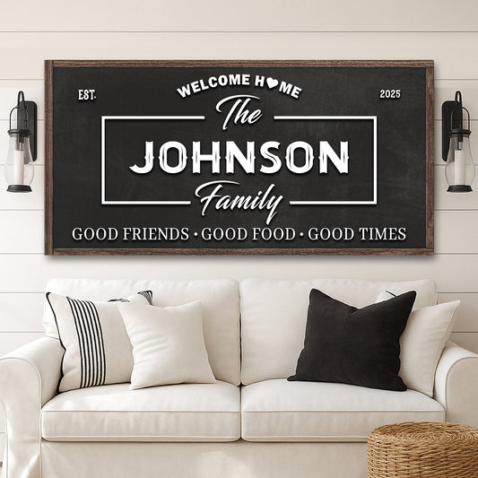 Decorative welcome home wall sign on canvas by Tailored Canvases featuring warm, inviting text for home decor.