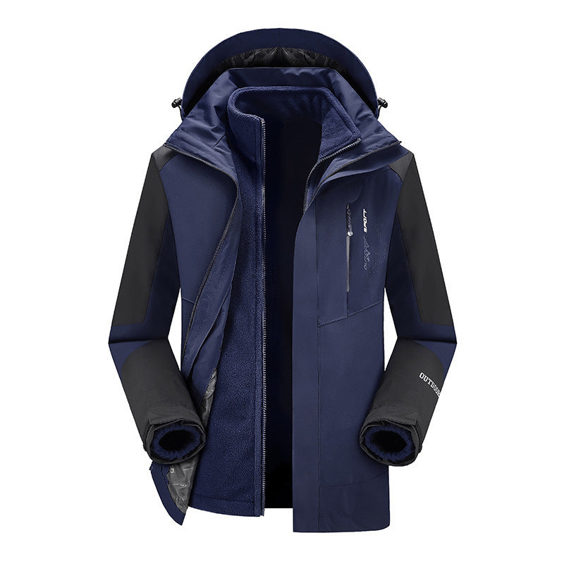 Plus-size outdoor two-piece windproof 3-in-1 jacket in a layered design