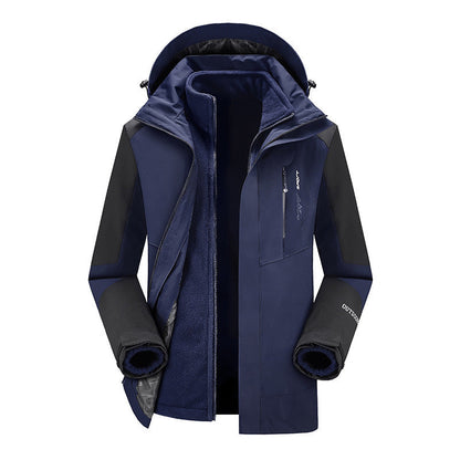 Plus-size outdoor two-piece windproof 3-in-1 jacket in a layered design
