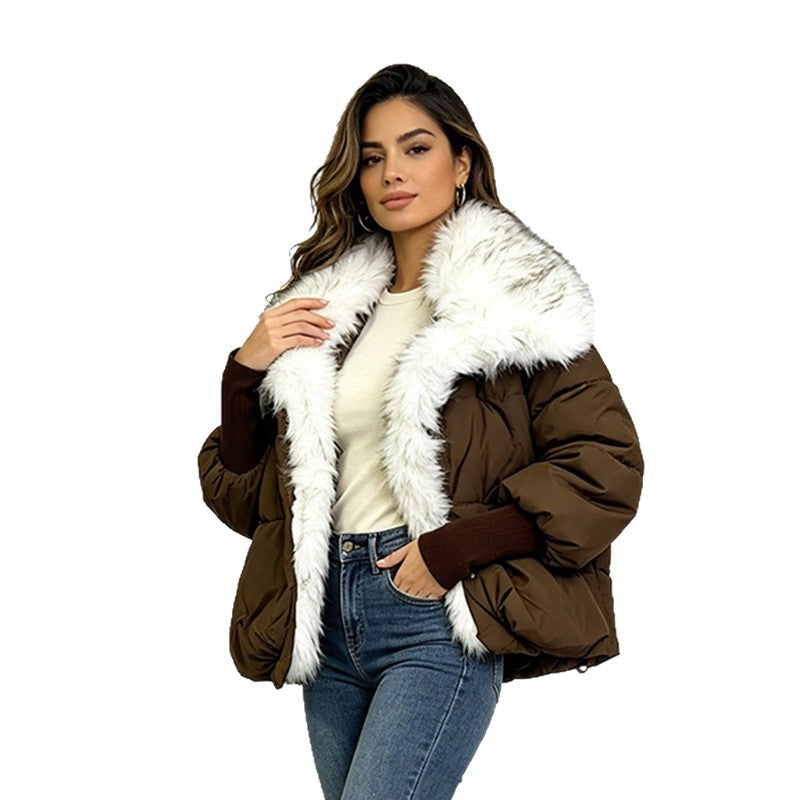 Women's turn-down collar wool-lined parka coat in a classic design