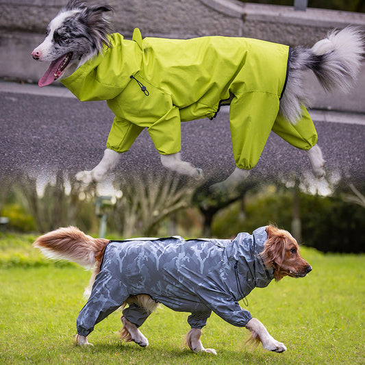Waterproof reflective raincoat for large dogs and pets, shown from the side