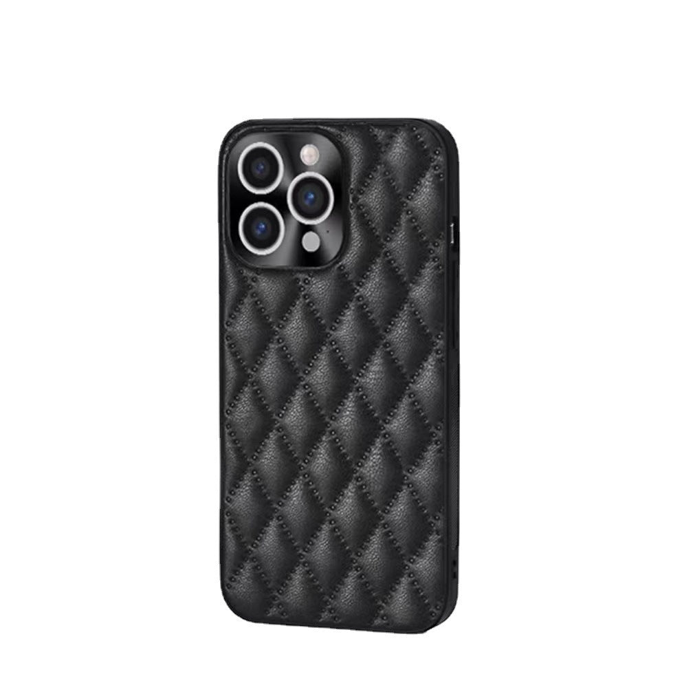 Diamond plaid crossbody phone case protective sleeve with a detachable strap and textured finish