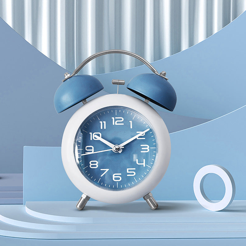 Large size mechanical metal alarm clock with twin bells and loud alarm, classic analog design