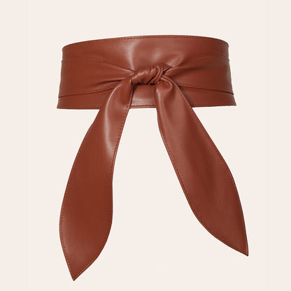 Women's wide waist tie belt with elegant bow ribbon, soft fabric and super-long design in black