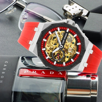 Fully automatic luminous decorative hollow mechanical alloy watch with silicone strap by My Store
