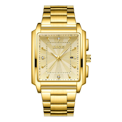 Men's square large-dial steel belt simple watch with a minimalist face and metal strap