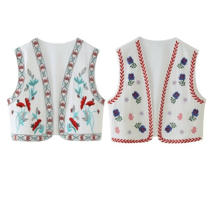 Retro style embroidered vest top by My Store on a model