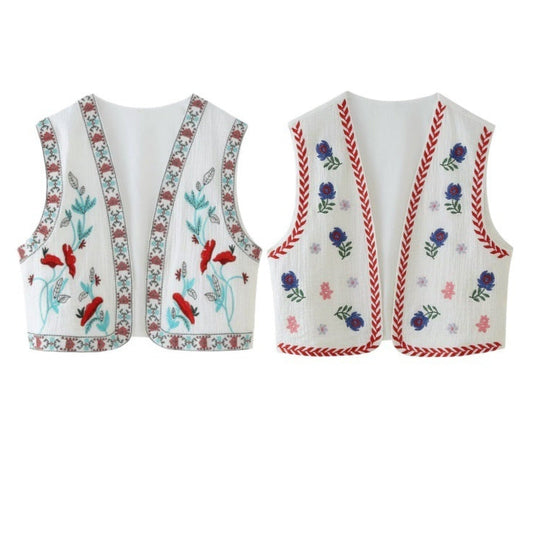Retro style embroidered vest top by My Store on a model