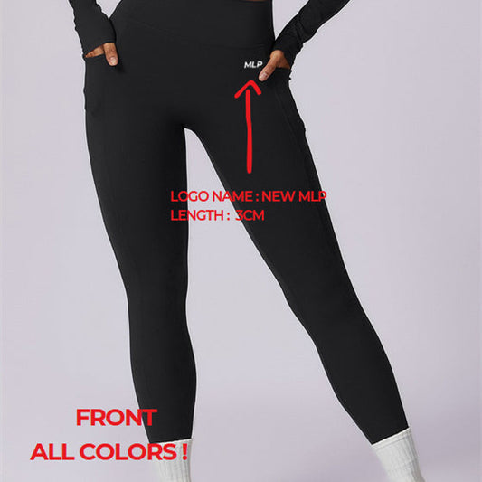 Black Legging Elite by My Store, close-up view of stretch fabric and fitted athletic design