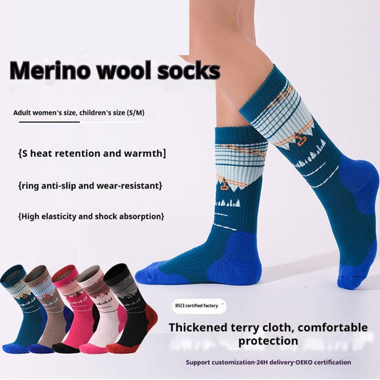 Thickened terry outdoor hiking socks for women by My Store, cushioned knit fabric with ribbed cuffs