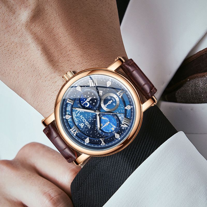 Men's watch with a sophisticated dial featuring a vast starry sky design