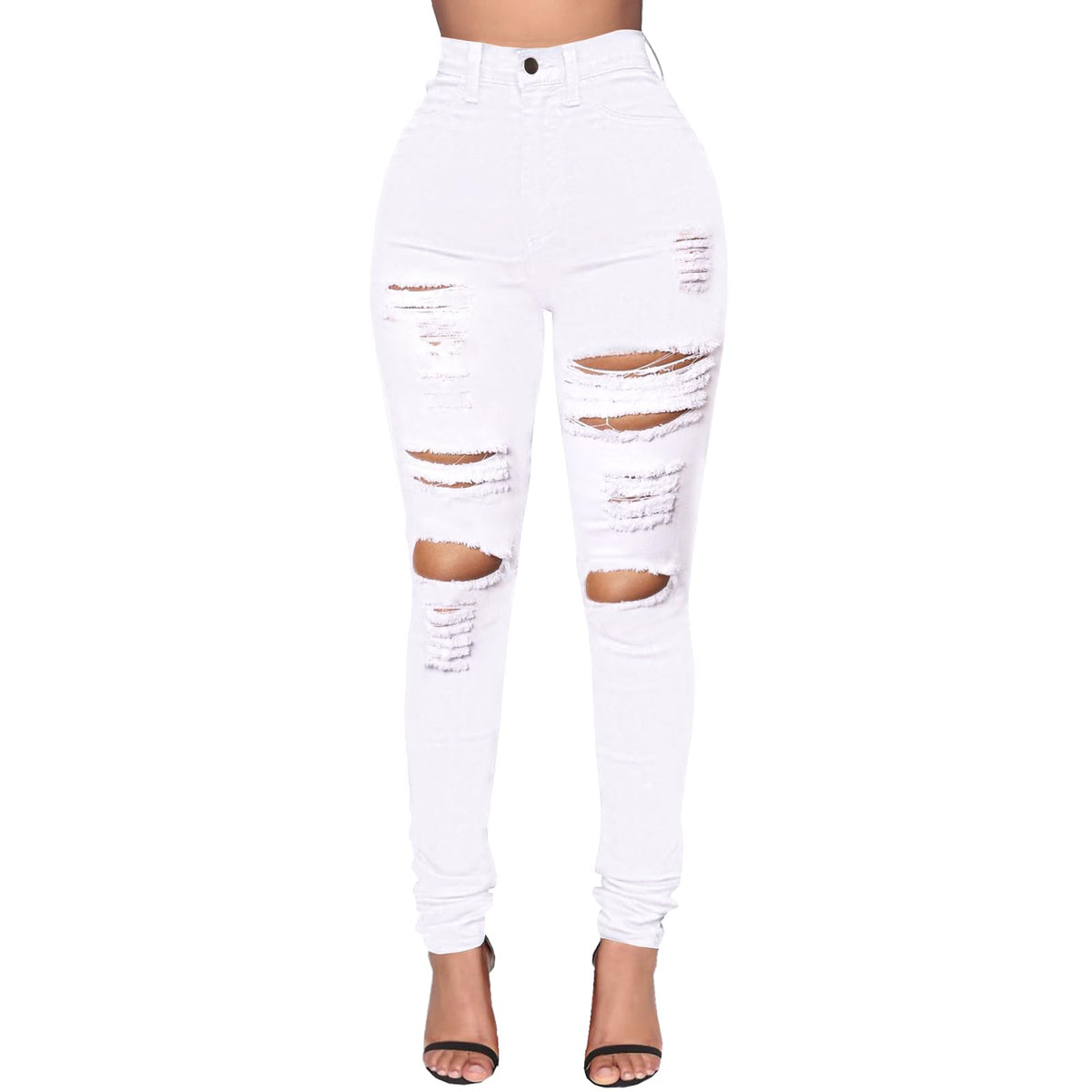 Backview of LONGBIDA high waisted shaping skinny jeans for women by BACKUPMYFILESNOW®, showing fit and length.