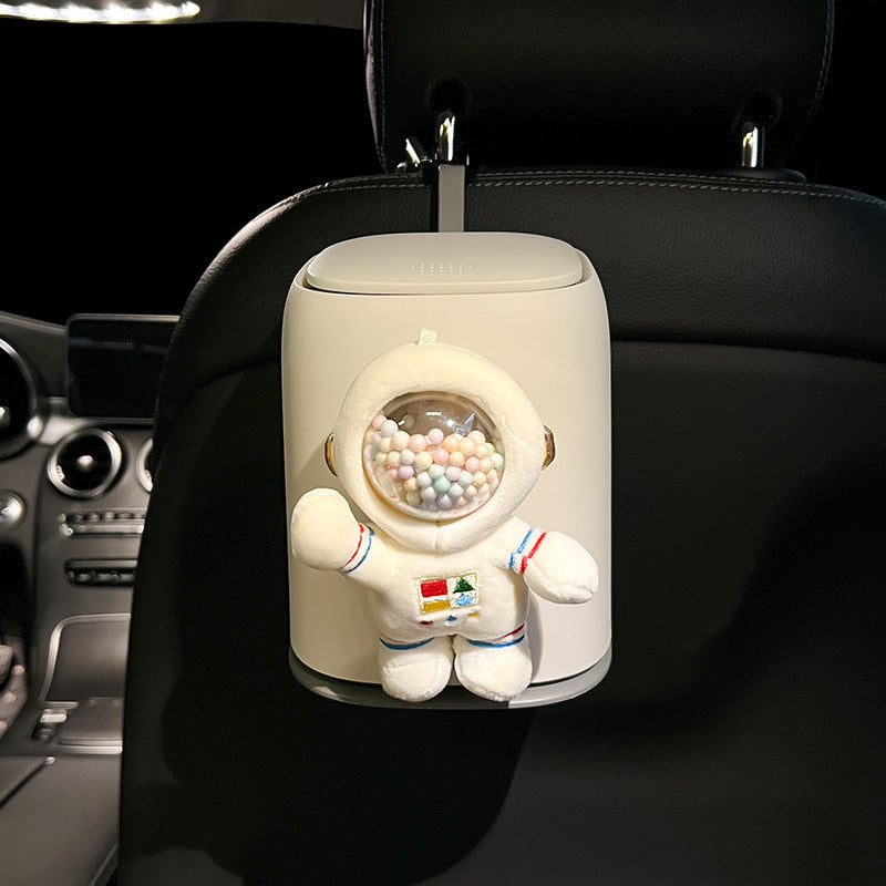 Cute astronaut car trash can in space-themed design for vehicle interiors