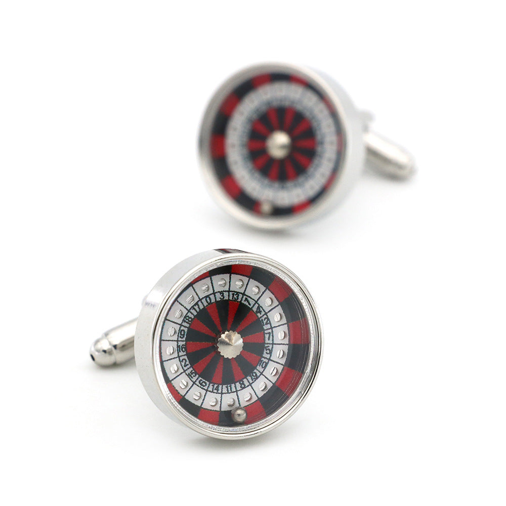 Lucky Spin round cufflinks for men with polished silver-tone finish and rotating center detail