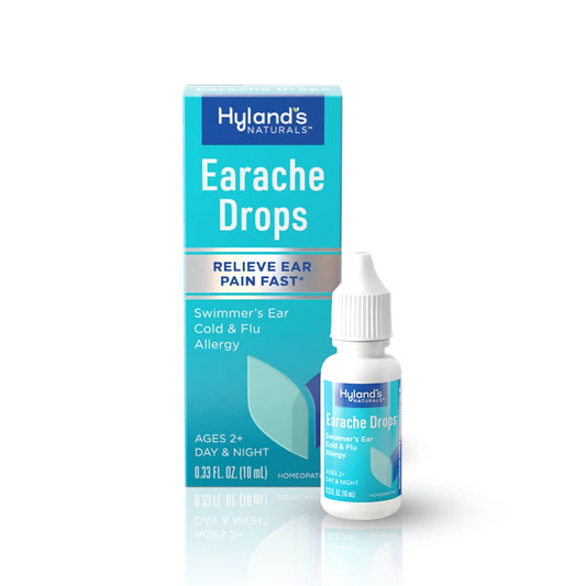 Hylands Earache Relief Drops 0.33 fl oz in a dropper bottle, designed for soothing ear pain and discomfort.