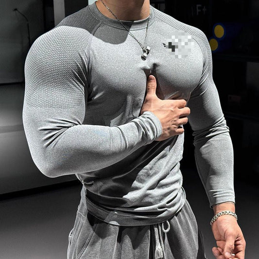 Men's long-sleeve cycling and running training top with zipper, tight-fit stretch base layer for spring and autumn