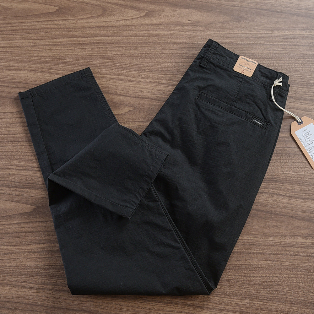 Summer thin breathable men's pencil long pants, lightweight tapered trousers in a simple design
