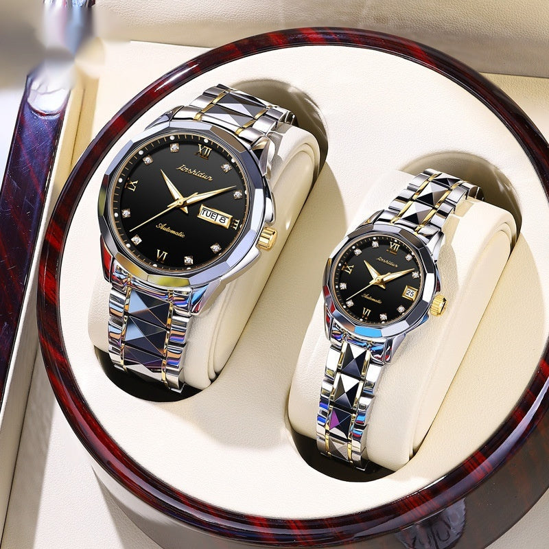 Casual mechanical watch with a large dial for couples, featuring a classic wristwatch design