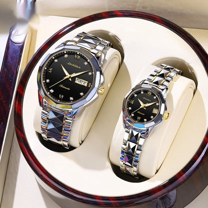 Casual mechanical watch with a large dial for couples, featuring a classic wristwatch design