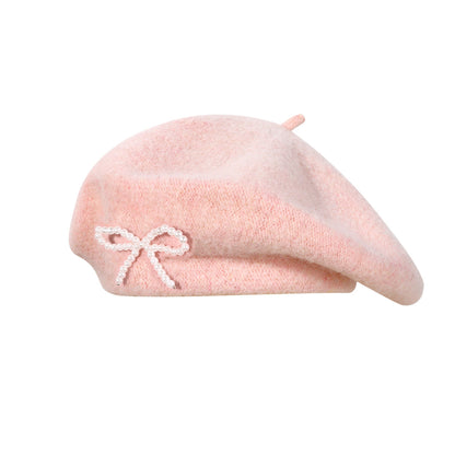 Pearl bow wool breathable beret in a classic design