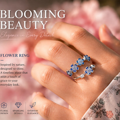 Elegant flower cluster ring for women with a detailed floral design and sparkling accents