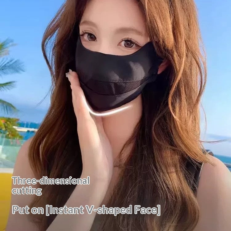 Women's sun-protective UV face mask, lightweight design covering the face and neck for outdoor protection