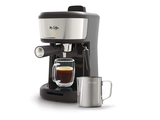 Mr. Coffee Espresso and Cappuccino Machine Single Serve Coffee Maker with Milk Frothing Pitcher and Steam Wand 20 ounces Stainless SteelBlack