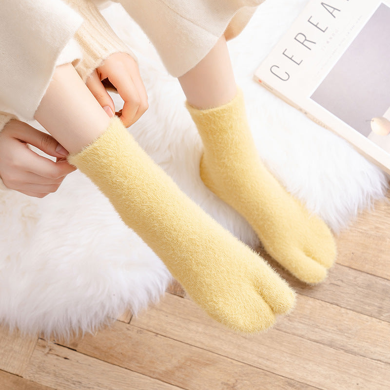Women's fleece-lined thermal winter toe socks, mid-calf thick warm design, My Store brand