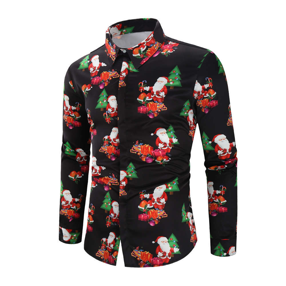 Men’s Christmas shirt with festive holiday design, shown on a plain background