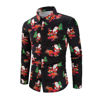 Men’s Christmas shirt with festive holiday design, shown on a plain background
