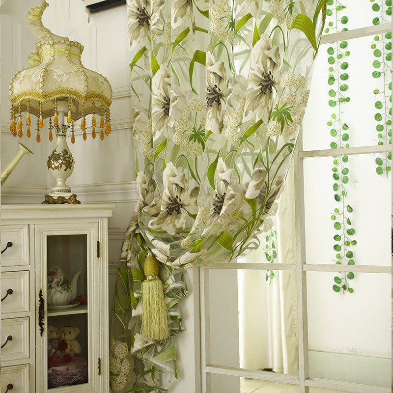 White striped translucent yarn curtain for bedroom by My Store