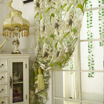 White striped translucent yarn curtain for bedroom by My Store