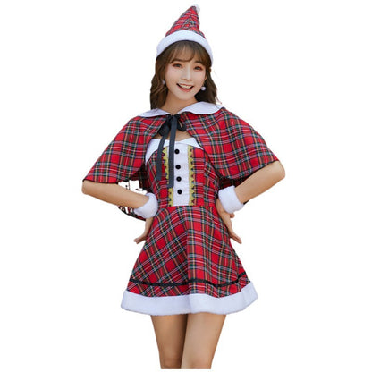Split size Christmas clothing plaid cloak suit with red and green tartan pattern