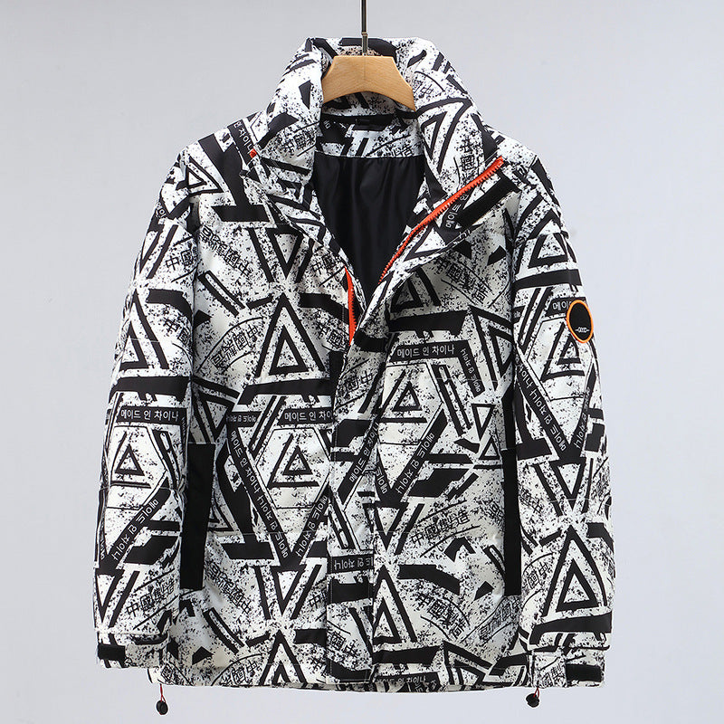 Men's winter casual thickening down jacket in black, full-length view