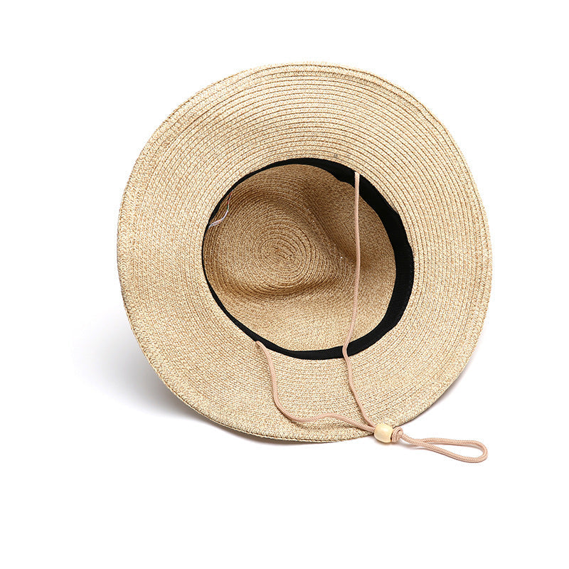 Men's foldable outdoor sun hat with wide brim, woven straw design for summer protection