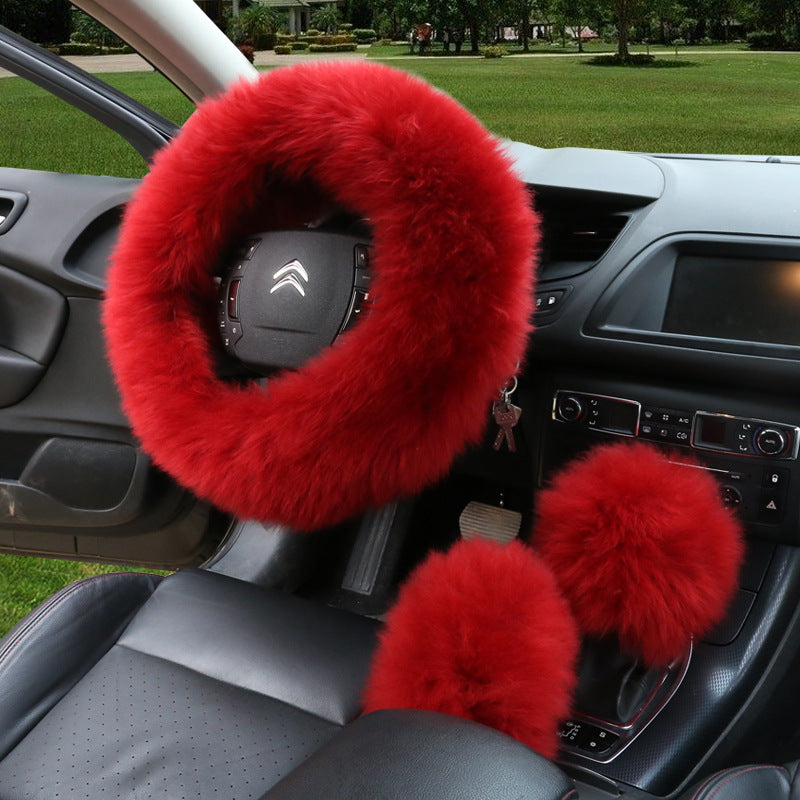 Long wool steering wheel cover with plush handle design by My Store