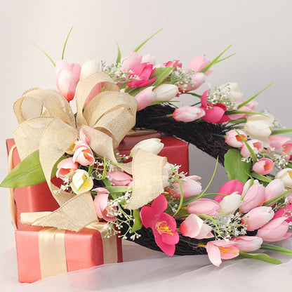 Two-tone tulip wreath Valentine's Day Easter ornament pendant with colorful floral design
