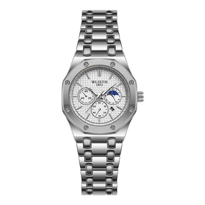Women's luminous calendar watch with stainless steel strap and detailed dial by My Store