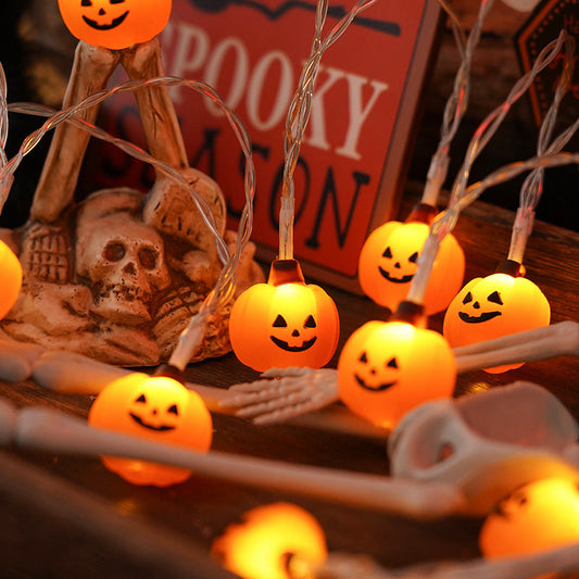 PVC Halloween lighting chain with pumpkin, ghost, and bat modeling lamps for indoor and outdoor decoration