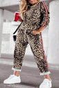 Plus size leopard print round neck top and matching pants set for women, stylish and comfortable fashion by Trendsi.