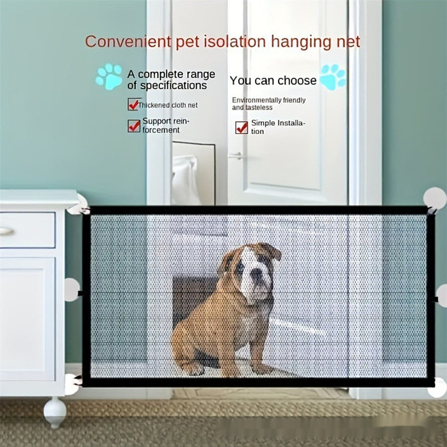 Pet isolation hole-free net safety barrier for indoor and outdoor use