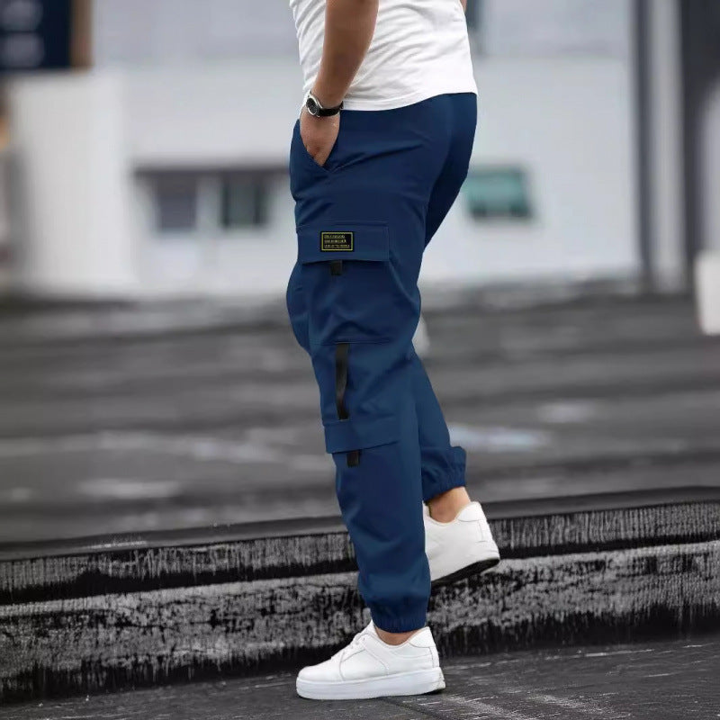 Men's retro jogger casual work pants with tapered legs and elastic waistband