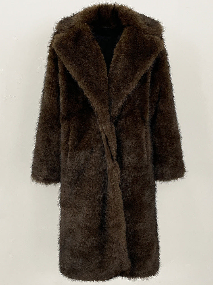 Women's high-quality artificial faux fur coat in a soft, plush texture