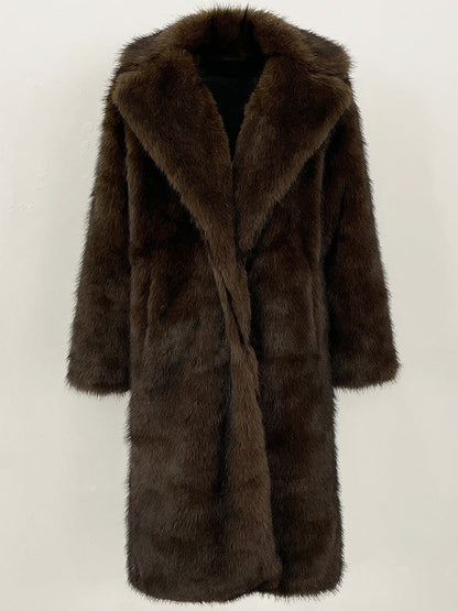 Women's high-quality artificial faux fur coat in a soft, plush texture